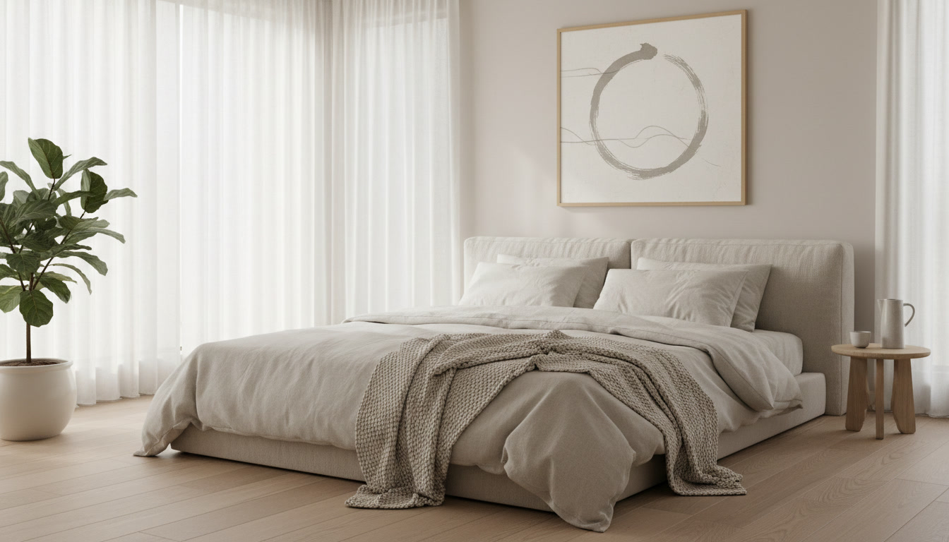 A luxurious living room corner featuring a gold-ink calligraphy piece, symbolizing wealth.